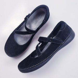 Vionic Judith Women's Strappy Black Suede Mary Jane Flat Shoe Orthodic Size 8